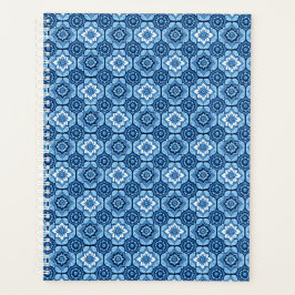 Agenda Padrão Floral Geométrico Azul Elegante