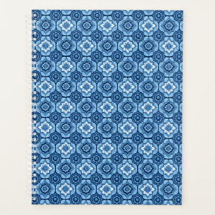 Agenda Padrão Floral Geométrico Azul Elegante