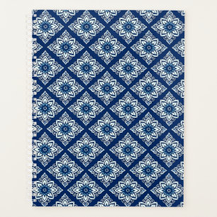 Agenda Padrão Floral Geométrico Azul Elegante