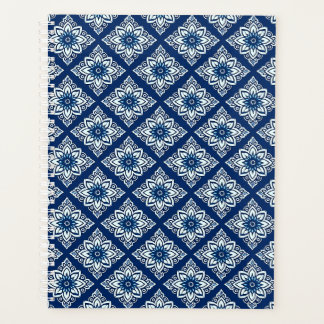 Agenda Padrão Floral Geométrico Azul Elegante
