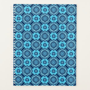 Agenda Padrão Floral Geométrico Azul Elegante