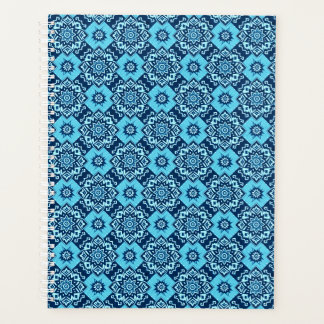 Agenda Padrão Floral Geométrico Azul Elegante