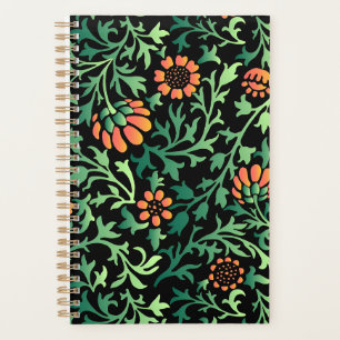 Agenda Padrão Floral Intricado com Folhas Verdes