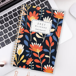 Agenda Padrão Floral Laranja Alegre Personalizado 2025