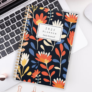 Agenda Padrão Floral Laranja Alegre Personalizado 2025