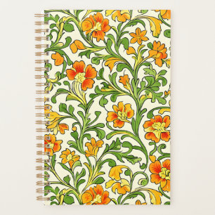 Agenda padrão floral laranja e amarelo Art Nouveau
