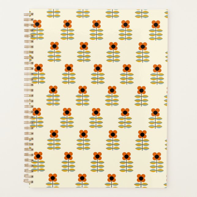 Agenda Padrão Floral Laranja Escandinavo Inspirado (Frente)