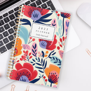 Agenda Padrão Floral Laranja Vermelho Intenso Personaliza