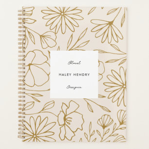Agenda Padrão Floral Minimalista Moderno Dourado e Creme