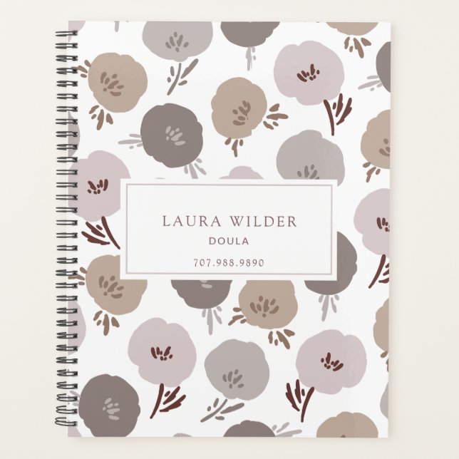 Agenda Padrão Floral Moderno Elegante Doula Rosa Taupe (Frente)