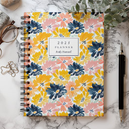 Agenda Padrão Floral Monograma Aquarela Ensolarado 2025
