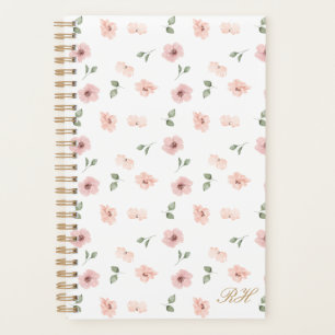 Agenda Padrão Floral Monograma Inicial Bege Rosado