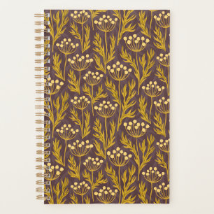 Agenda Padrão Floral Natural: Acentos Dourados Tela Escur