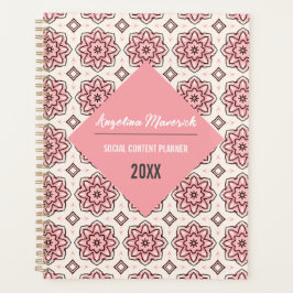 Agenda Padrão Floral Preto e Rosa Elegante