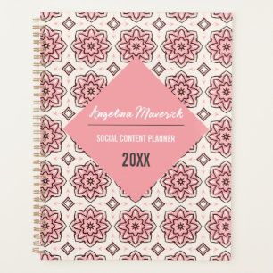 Agenda Padrão Floral Preto e Rosa Elegante