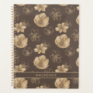 Agenda Padrão Floral Romântico de Folha de Ouro