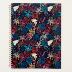 Agenda Padrão Floral Romântico Escuro