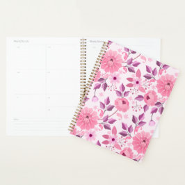 Agenda Padrão Floral Rosa com Flores Elegantes
