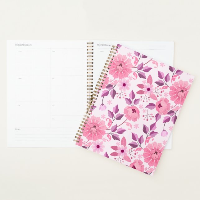 Agenda Padrão Floral Rosa com Flores Elegantes (Exibição)
