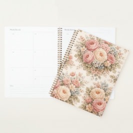 Agenda Padrão Floral Rosa Vintage | Pastel Elegante