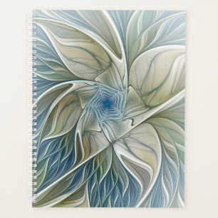 Agenda Padrão Floral Sonho Abstrato Caqui Azul Fractal