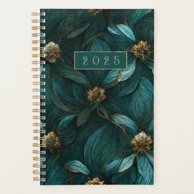 Agenda Padrão Floral Teal e Dourado (Frente)