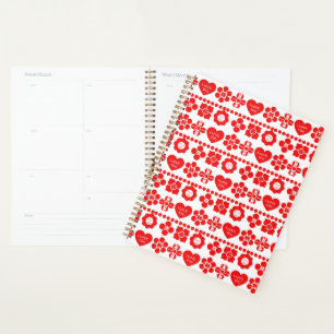Agenda Padrão floral vermelho e coração para o Dia dos Na