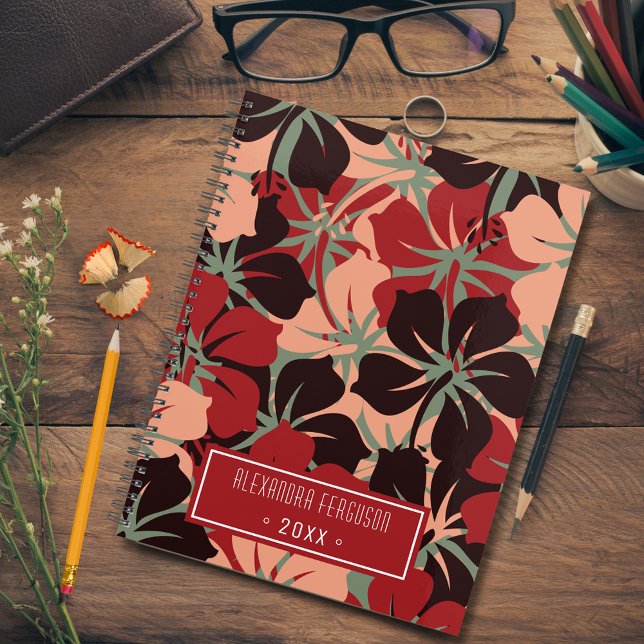 Agenda Padrão Floral Vermelho e Preto Personalizado Estét (Criador carregado)