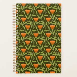 Agenda Padrão Floral Vintage com Tulipas Laranja