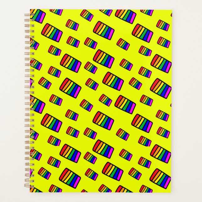 Agenda Padrão Funky Neon Rainbow Block (Frente)