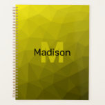 Agenda Padrão geométrico amarelo-ombre Monograma<br><div class="desc">Monograma Personalize com seu nome e inicial personalizados. Padrão geométrico amarelo de gradiente ombre. Malha geométrica triangular com gradiente ombre preto-amarelo-claro. padrão,  ombre,  malha,  triângulos,  geometria,  gradiente,  legal,  triângulo,  brilhante,  padrão,  digital,  amarelo,  ouro,  preto</div>