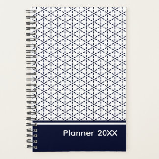 Agenda Padrão Geométrico Azul Marinho em Branco
