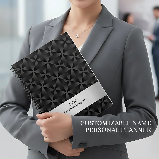 Agenda Padrão Geométrico do Diamante Preto Gradiente 3D M (Criador carregado)