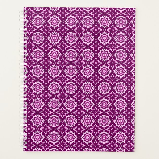 Agenda Padrão Geométrico Floral do Vintage Purple (Frente)