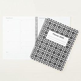 Agenda Padrão Geométrico Preto e Branco Elegante