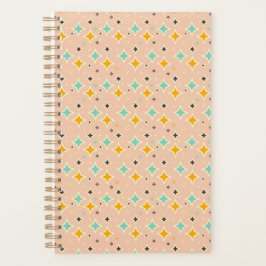 Agenda Padrão geométrico retrô com azul-ciano, laranja, p