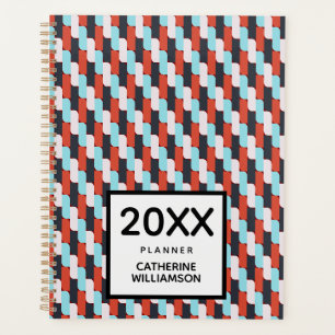 Agenda Padrão Geométrico Vermelho Azul Vibrante Personali