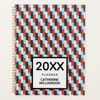 Agenda Padrão Geométrico Vermelho Azul Vibrante Personali