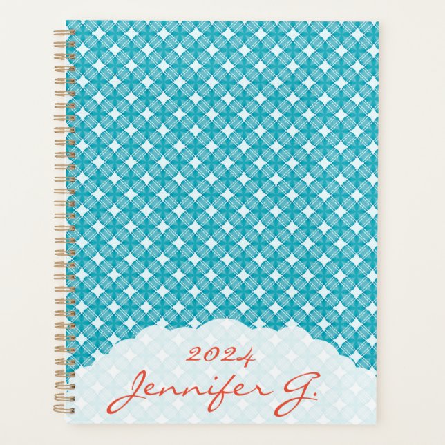 Agenda Padrão Gingham de Grade e Estrelas (Frente)