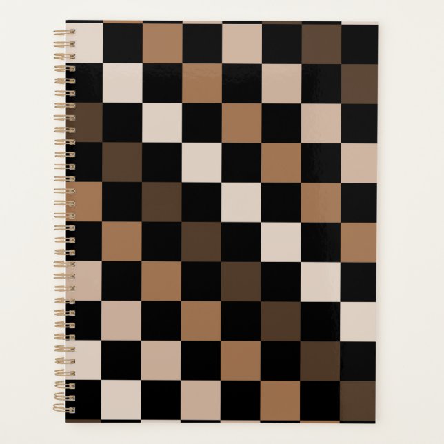 Agenda Padrão Gingham Preto-Castanho Verificado (Frente)