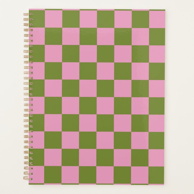 Agenda Padrão Gingham Verdejado Rosa (Frente)