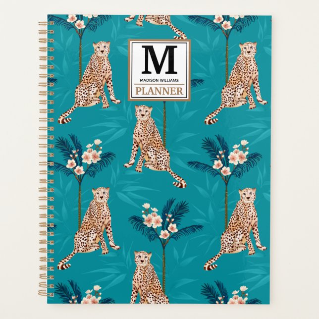 Agenda Padrão-Leopardo Azul Monograma Personalizado 2023 (Frente)