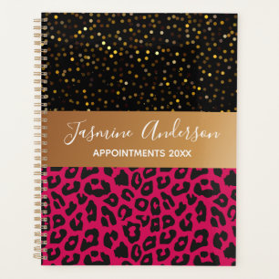 Agenda padrão-leopardo rosa Dourado Brilhante 2024