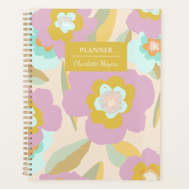 Agenda Padrão Lilac do Pastel Floral abstrato Personaliza (Frente)