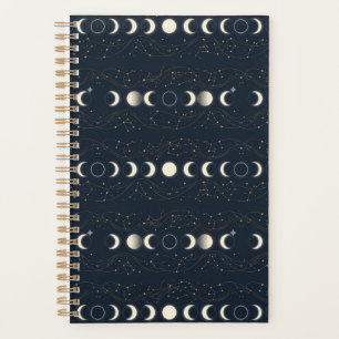 Agenda Padrão Minimalista de Fases Lunares com Estrelas e