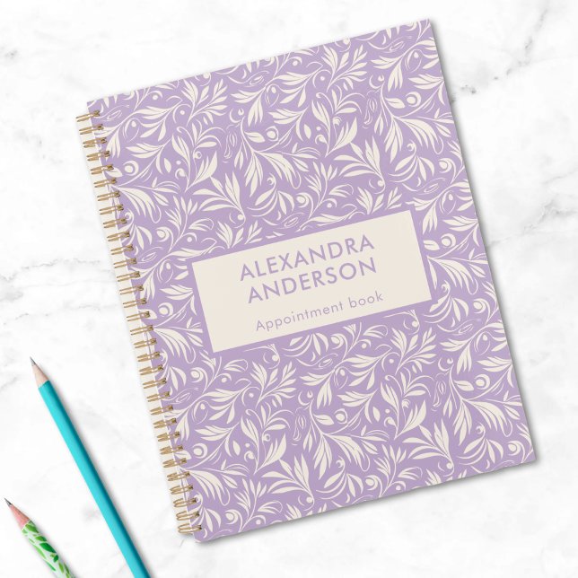 Agenda Padrão Mínimo de Folhas Botânicas Violetas (Minimal Violet Botanical Leaves Swirls Pattern Planner)