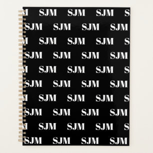 Agenda Padrão moderno de monograma personalizado preto e