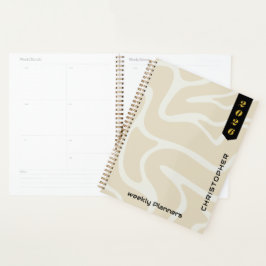 Agenda Padrão Orgânico Bege Creme com Roteiro Personaliza