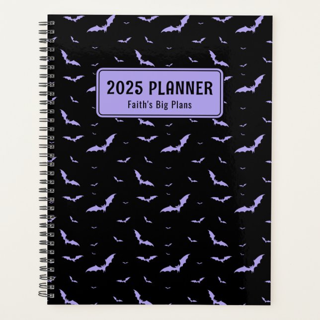 Agenda Padrão Personalizado de Bat Preto e Roxo Gótico (Frente)