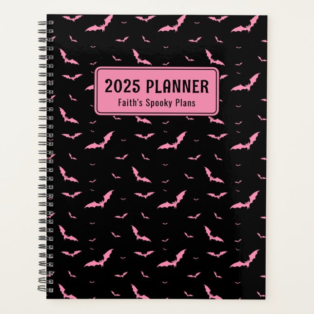 Agenda Padrão Personalizado Gótico Rosa e Bat Preto (Frente)